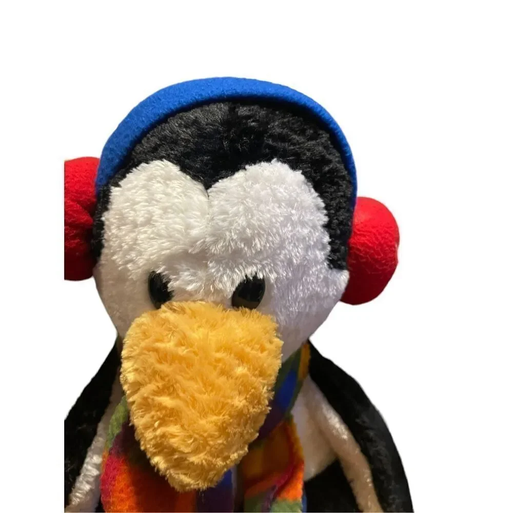 Commonwealth Plush Multicolor Stuffed Penguin with Red Ear Muffs Plaid Scarf 18”